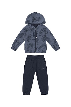 Conjunto Abrigo Masculino Jaqueta Corta Vento e Calça Moleton Azul - Colorittá - Ref 72168