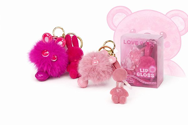 Lip Gloss Urso Rosa + Lips Chaveiro Pompom Com Chocoalho - Love Rain - Cute Rabbit