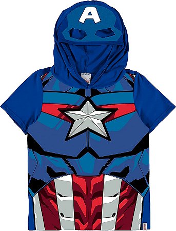 Camiseta Masculina Infantil com Capuz e Mascara Avengers Malwee -Azul REF104631