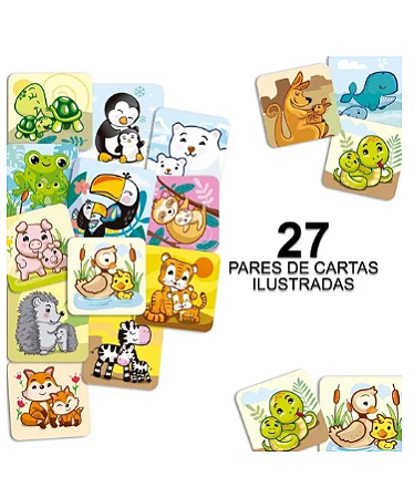 Jogo da Memória Infantil Bichos e Filhotes 54 Peças Pais e Filhos - PAIS & FILHOS