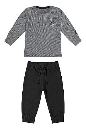 Conjunto Masculino Bebê Camiseta LIstrada Manga Longa e Calça Moletinho Preta - Colorittá - Ref 70124
