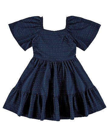 Vestido Infantil Decote com Quadrado em Malha Trabalhada Malwee -Azul REF107888