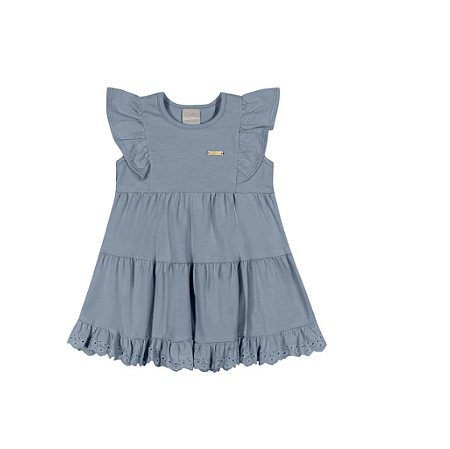 Vestido Infantil Menina Babados e Renda - Colorittá - Azul Claro - Ref 73300