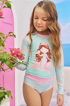 Trio de Blusa Boxy e Biquíni em Malha Uv Dry com Proteção Uv 50+ - Ref 78441 Infanti