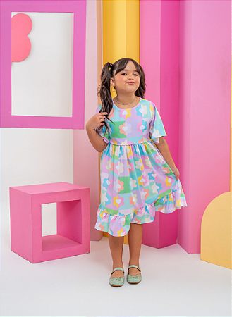 Vestido Infantil Feminino Elisa - Colorido - Estampa Doce Fofura