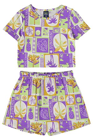 Conjunto feminino Manga Curta Estampa Tropical Frits - Ref 18028 - Bee Loop