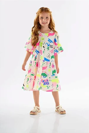 Vestido Infantil Estampado em Meia Malha (Branco) - Ref 45719 Up Baby