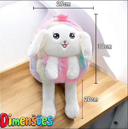 Mochila Infantil De Pelúcia Coelho Orelhas Longas - Com Led - Orelhas Mechem