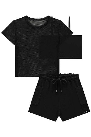 Conjunto de Blusa Boxy em Tela Top em Cotton e Short em Molevisco - Ref 82714 - Lilimoon