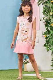 Vestido em Fly Tech Estampa de Gatinho - Ref 77251 Infanti