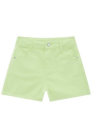 Shorts Feminino Infantil Cintura Alta em Sarja Pita VicVicky -Verde REF60296