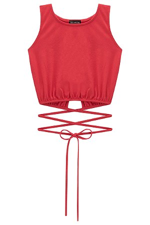 Blusa Feminina Infantil Top Cropped em Cotton VicVicky -Off e Vermelho REF60108