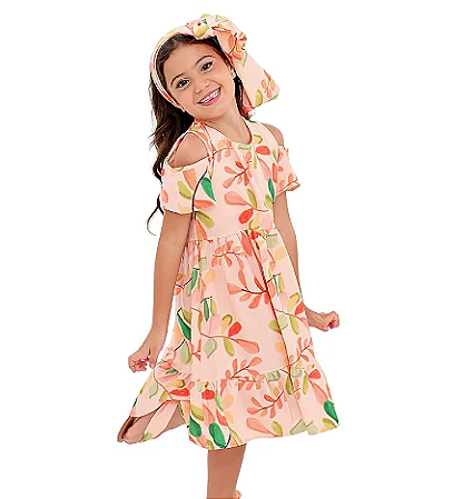 Vestido Infantil Menina Laranja Florido - Lulis - Mania de Marias