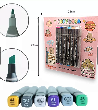 Livro colorir Capivara + 6 Canetinhas Touch ponta Dupla! Livro 50 folhas