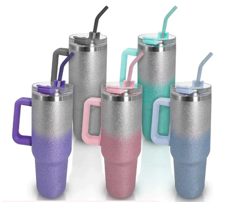 Copo Térmico - Glitter Brilho Dupla Camada - 1.200ml - Canudo Tampa, Degradê