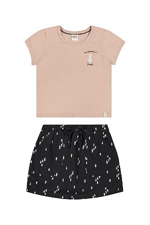 Conjunto Feminino Infantil Manga Curta Salmão\Preto - Ref 251818