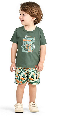 Conjunto Elian Infantil Masculino Camiseta MC e Short Moletinho Estampado - Elian - REf 221557