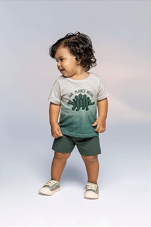 Conjunto Masculino Infantil Manga Curta Colorittá -Cinza/Verde REF173470