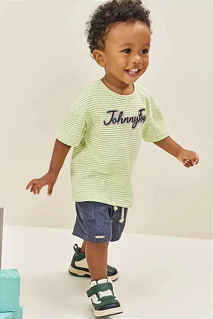 Conjunto de Camiseta em Cotton Listrado Fio Tinto e Bermuda em Cotton Jeans com Elastano - Ref 77919 - Johnny Fox
