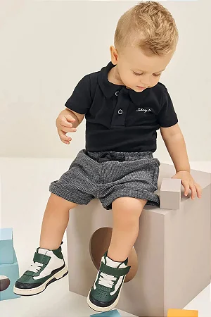 Conjunto de Body Polo em Ribana 1x1 e Bermuda em Molecotton Diagonal - Ref 77785 - Johnny Fox