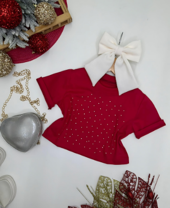Blusa Malha Croped - Brilho - Vermelha