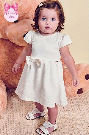 Vestido em Jacquard Corações e Calcinha em Cotton Infanti - Off REF65490