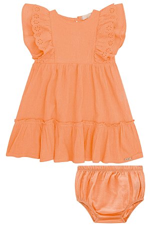 Vestido Infantil e Tapa Fralda em Tecido Enrugado Infanti -Laranja REF60530