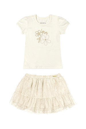 Conjunto Feminino Infantil Blusa Manga Curta e Short Saia Tule Off - Ref 71127 - Coloritta