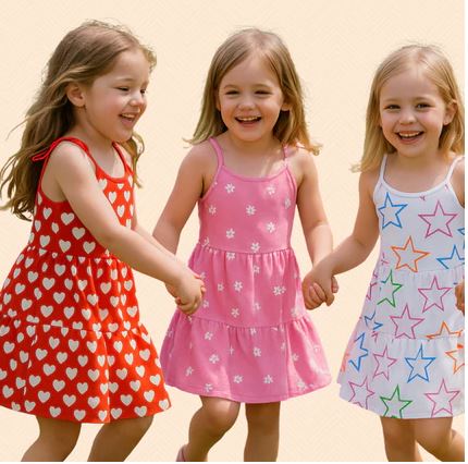 Vestidos Infantis - Menina Estampado - Alça de Amarrar - Verão