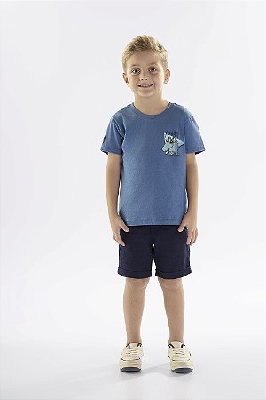 Camiseta Manga Curta em Meia Malha Azul - Ref 45512 - Up Baby