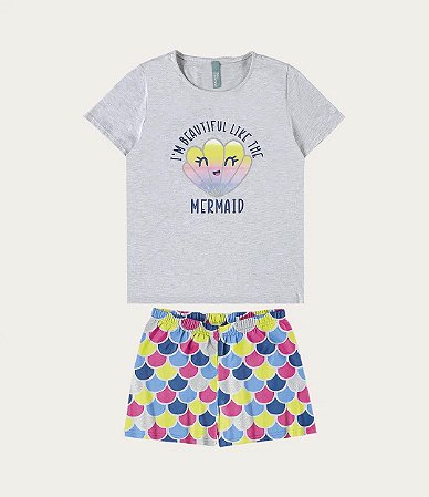 Pijama Infantil Feminino em Meia Malha Malwee -Cinza/Colorido REF101699