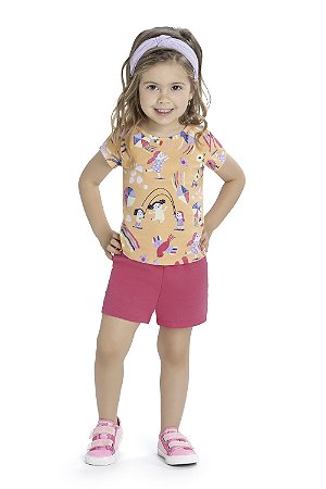 Conjunto Menina Infantil Em Malha Blusa Estampada e Short Moletinho - Elian - REF 231968