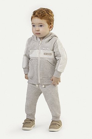 Conjunto Abrigo Moleton Masculino Ziper e Capuz Bege - Coloritta - Ref 70130