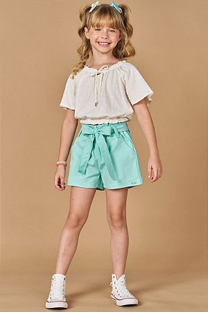 Short Feminino Infantil Jeans Verde Brilho - Ref 77962 - Kukie