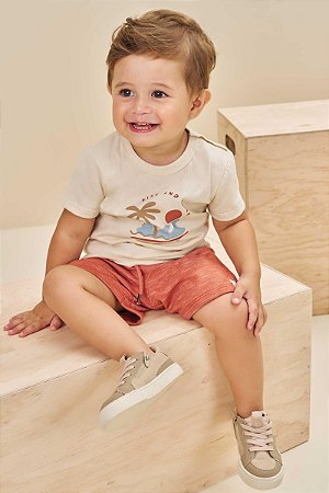 Conjunto de Camiseta em Meia Malha e Bermuda em Malha Bicolor - Ref 78020 LucBoo