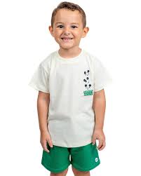Conjunto Masculino Infantil Camiseta Amarela Clara Mickey e Bermuda Moletinho Verde - Marca do Robô