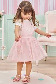 Conjunto de Body em Cotton e Salopete em Sarja Stretch com Elastano e Tule Ref 75175 Infanti
