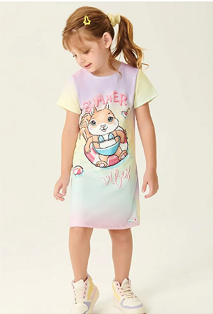Vestido Infantil Feminino Colorido Esquilo Rosa - Abrange - Ref 11869