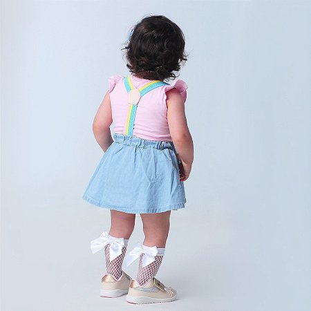Meia Arrastão 3/4 com Laço Feminino Infantil Pimpolho -Branca REF9599
