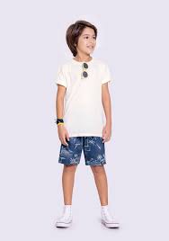 Conjunto Menino Camiseta Off e Bermuda Moletinho Azul Estampada - Alakazoo - Ref 39436