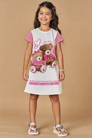 Vestido em Fly Tech Listrado Branco\Rosa - Ref 79223 - Kukiê