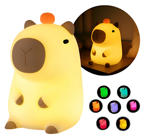 Capivara Luminária - Muda Cor - Abajur Mesa - Led Noturna - Silicone - Capivara