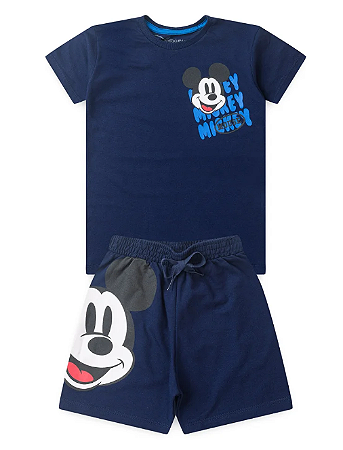 Conjunto Infantil Masculino - Bermuda e Camiseta Mickey - Azul Royal