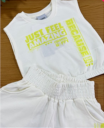 Conjunto Infantil Catavento Verão Shorts Off White e Blusa Just Feel - Catavento