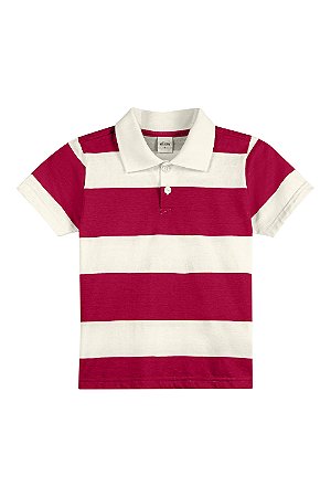 Camiseta Masculina Infantil Gola Polo Listrada Branca e Vermelha - Elian - Ref 241472