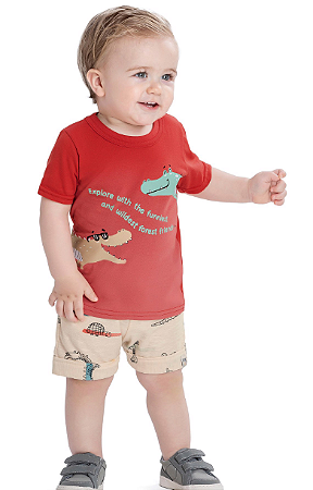 Conjunto Camiseta Jacarés Explore e Short Tartaruguinhas - Elian- Ref 201219
