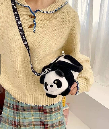 Bolsa de Pelúcia Capivara Panda Tambor - Infantil Linda Alça Longa Estampa - Peluciada