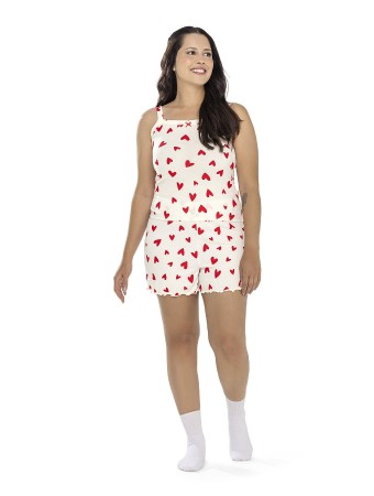 Pijama Feminino Adulto - Curto Estampa Coração Vermelho - Ref 13162 - Elian