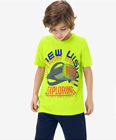 Camiseta Masculina Infantil Verde Neon - Rovitex - Ref 3023082