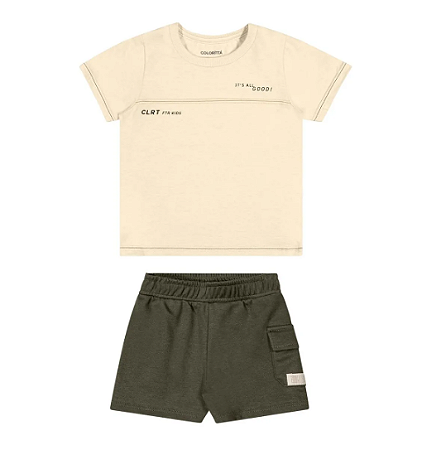 Conjunto Bebê Menino Frase Com Relevo - Bege/Verde - Colorittá - Ref 70150